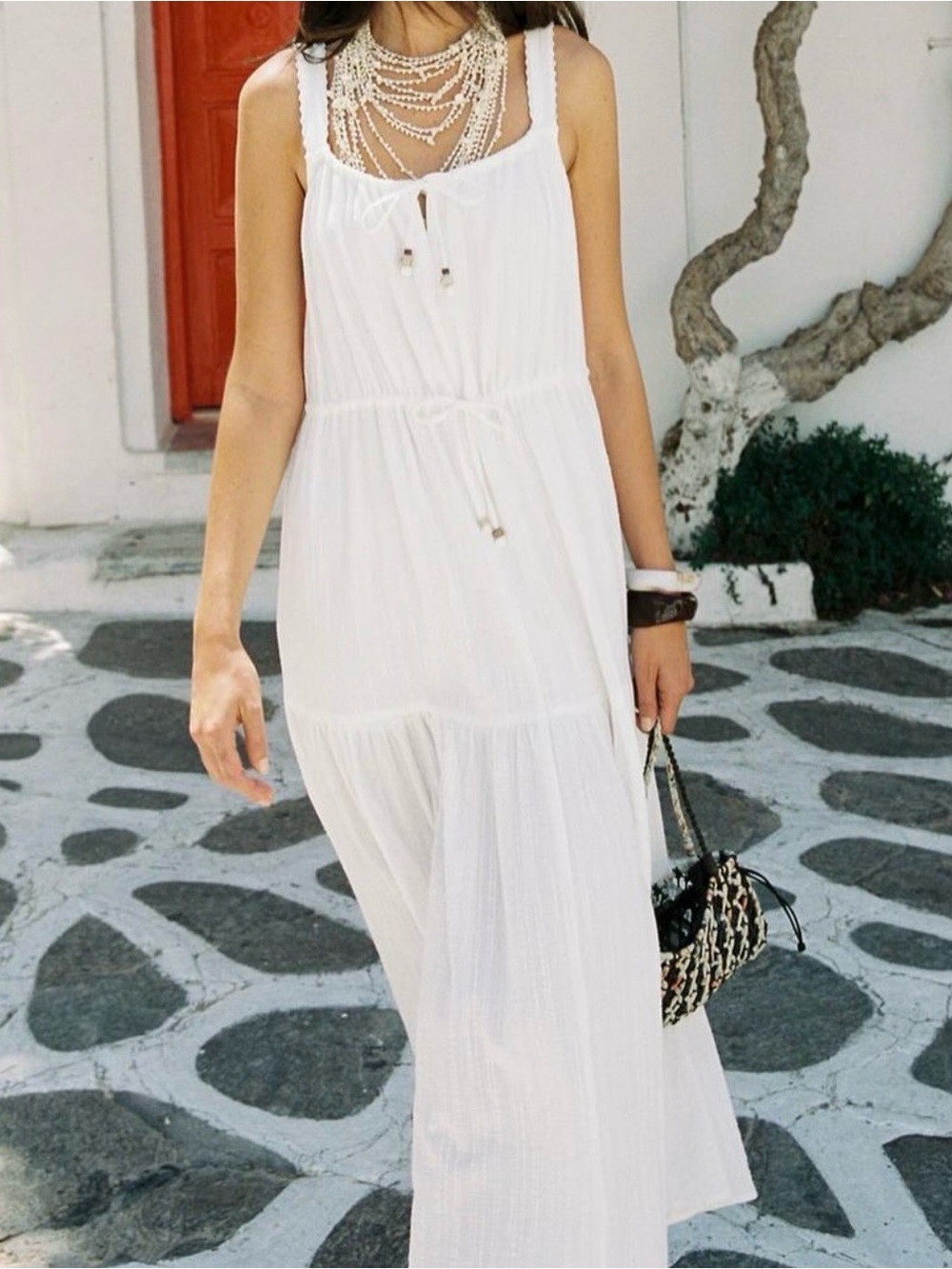 Zara White Sleeveless Tiered Maxi Dress